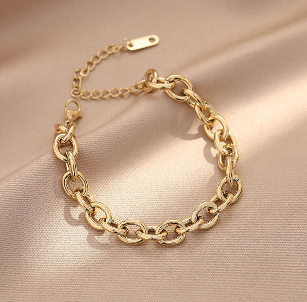 Rhodium Plated Stainless Steel O-Chain Bracelet – Minimalist Adjustable Link Bracelet