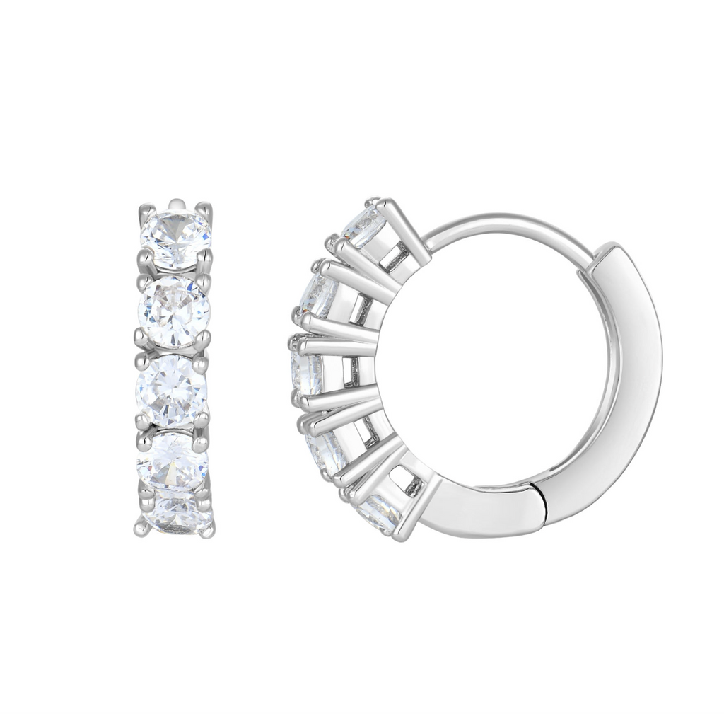 Single Row CZ Huggie Earrings – Prong Set Zircon Hoop Earrings for Men & Women  Single Row CZ Huggie Earrings Product Description