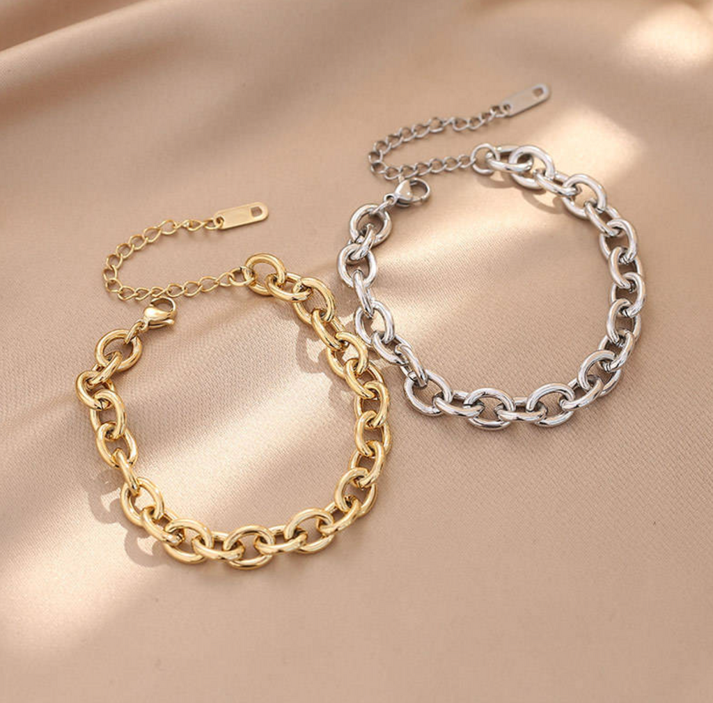 Rhodium Plated Stainless Steel O-Chain Bracelet – Minimalist Adjustable Link Bracelet