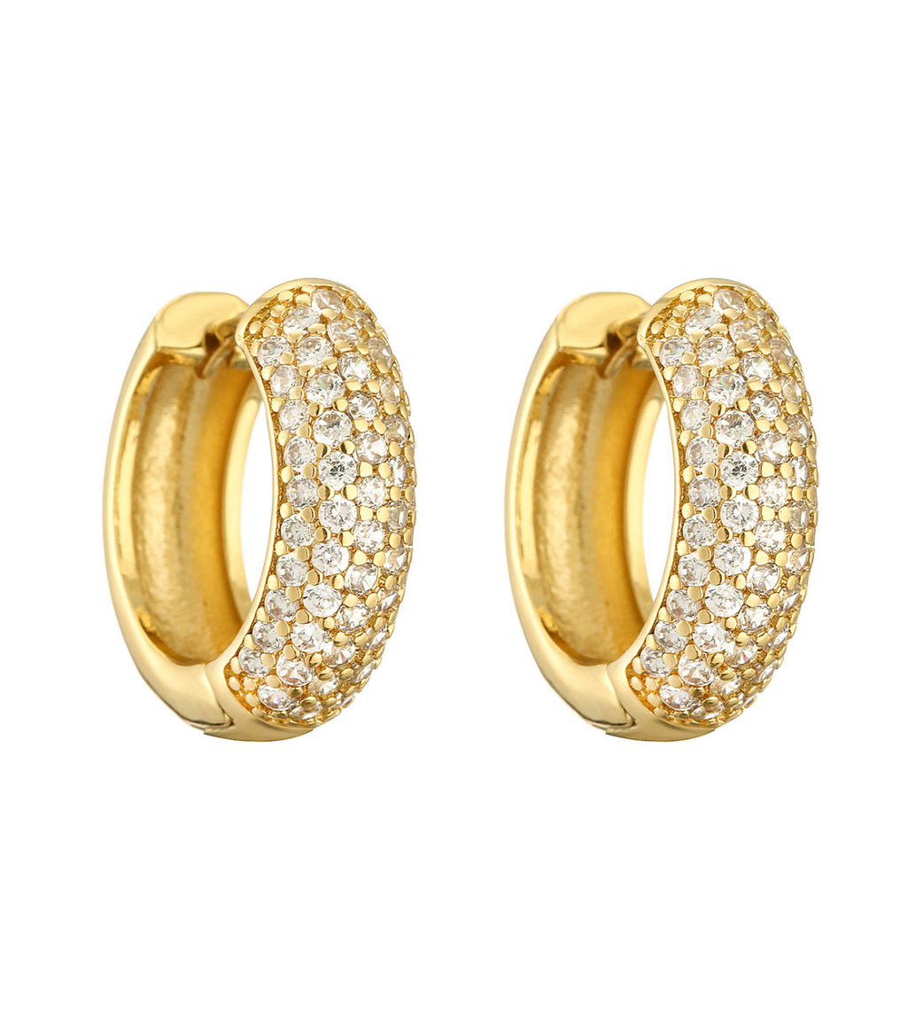 Round Pavé Huggie Earrings – Sparkling CZ Hoop Earrings for Women